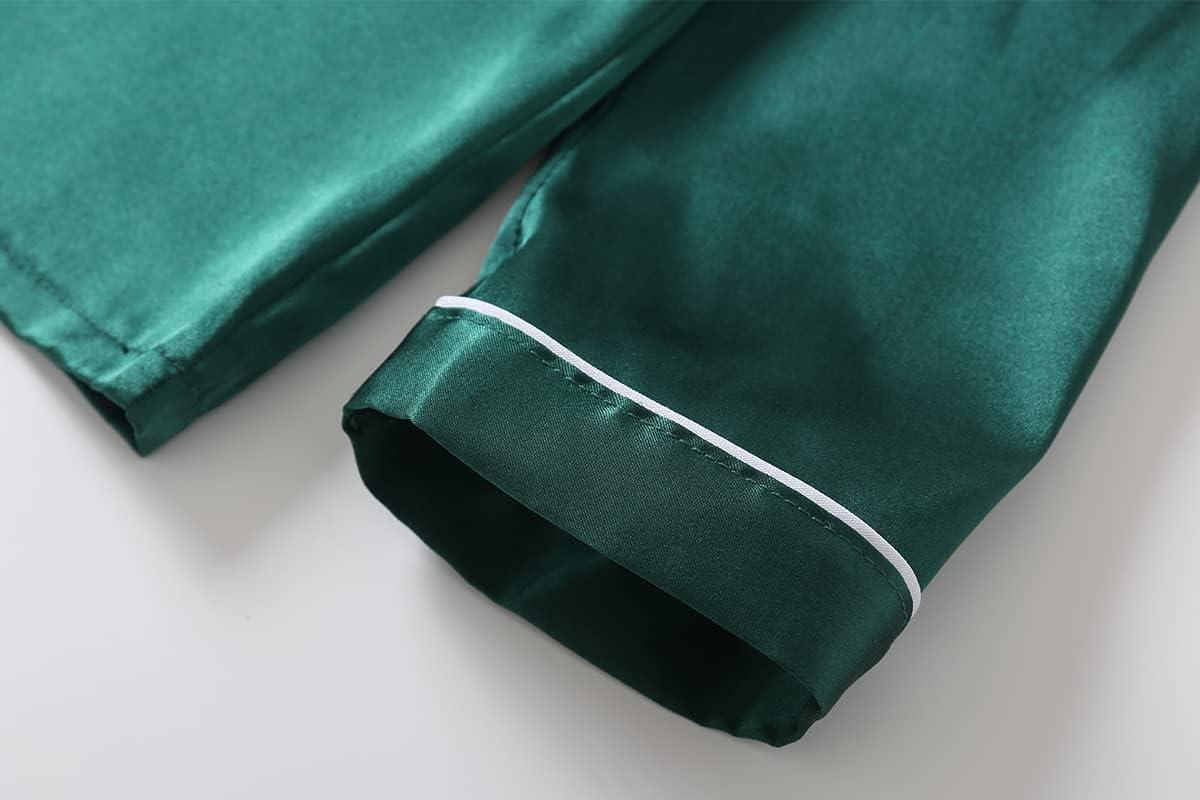 imageVopmocld Big Kids Unisex Pjs Set Girls Boys Silk Pajama Sets Satin Clasic Sleepwear Long Sleeve 2 Pieces Button Down NightyGreen