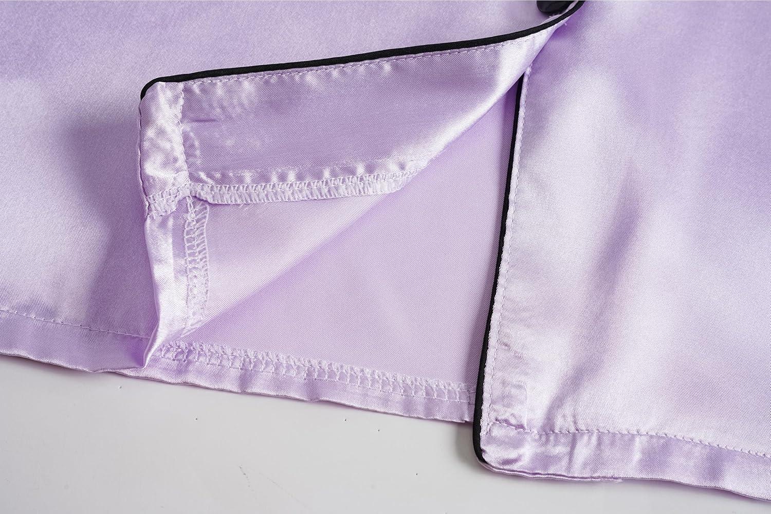 imageVopmocld Big Kids Unisex Pjs Set Girls Boys Silk Pajama Sets Satin Clasic Sleepwear Long Sleeve 2 Pieces Button Down NightyLilac