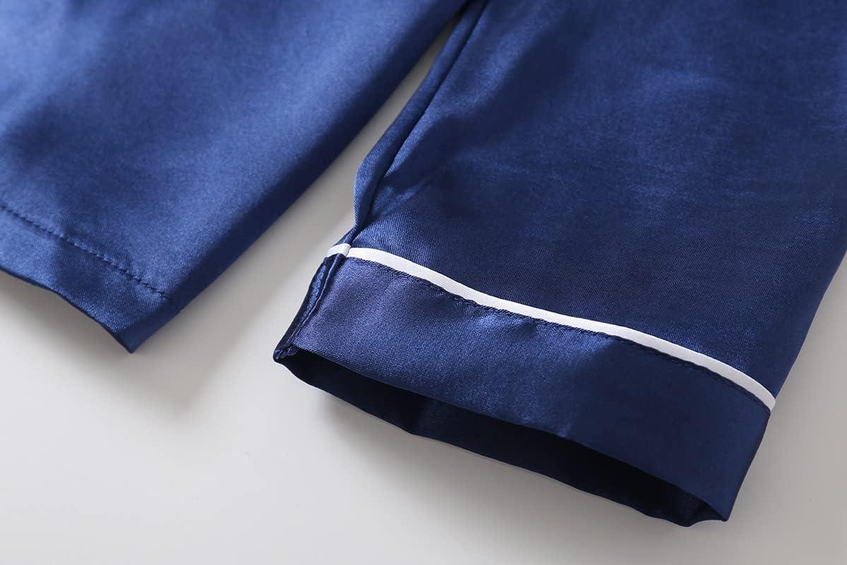 imageVopmocld Big Kids Unisex Pjs Set Girls Boys Silk Pajama Sets Satin Clasic Sleepwear Long Sleeve 2 Pieces Button Down NightyNavy