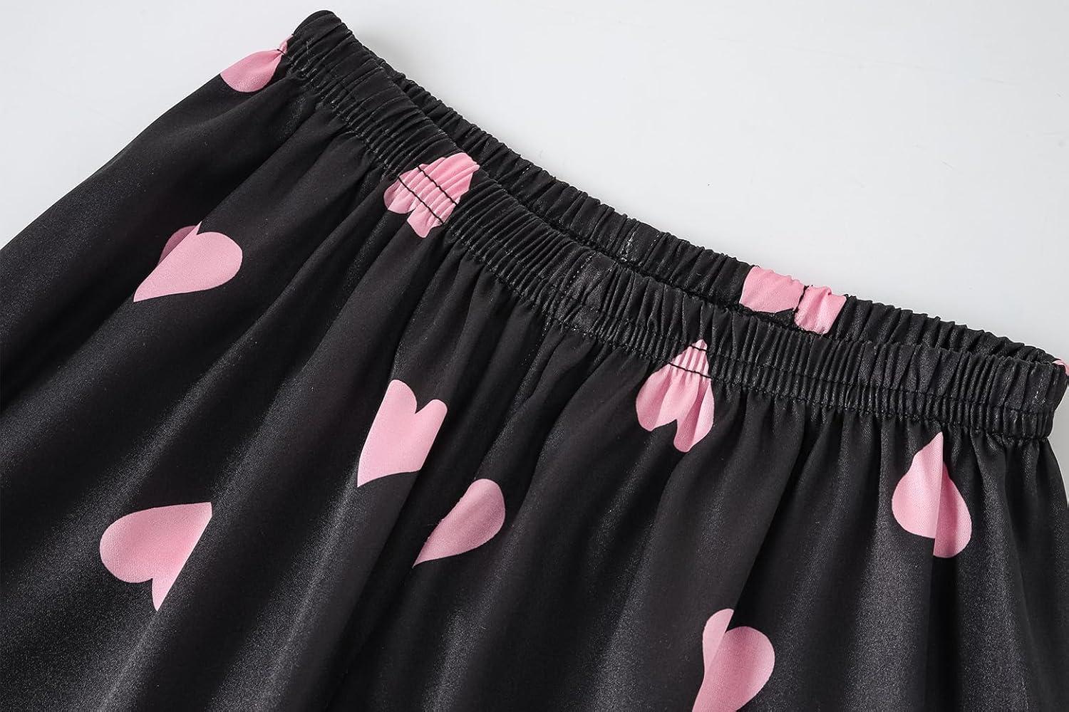 imageVopmocld Big Kids Unisex Pjs Set Girls Boys Silk Pajama Sets Satin Clasic Sleepwear Summer 2 Pieces Button Down NightyBlackPink Hearts