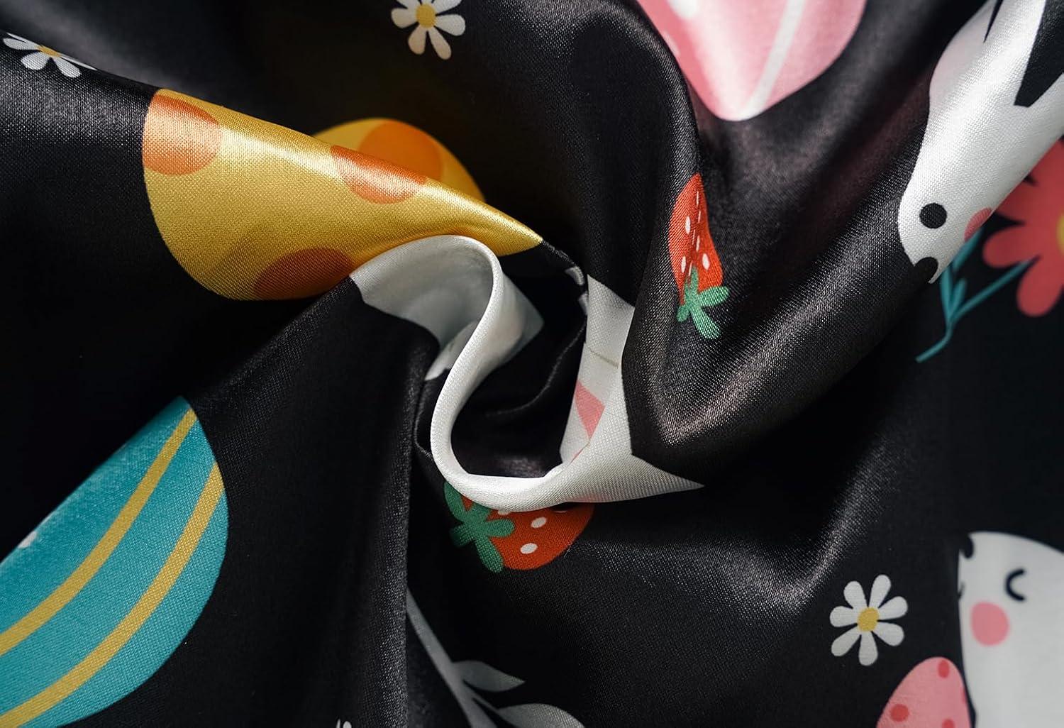 imageVopmocld Big Kids Unisex Pjs Set Girls Boys Silk Pajama Sets Satin Clasic Sleepwear Summer 2 Pieces Button Down NightyEaster Black Bunny