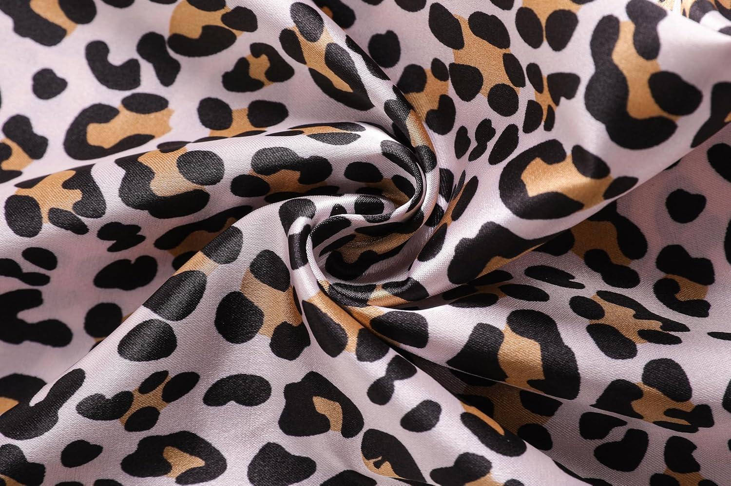 imageVopmocld Big Kids Unisex Pjs Set Girls Boys Silk Pajama Sets Satin Clasic Sleepwear Summer 2 Pieces Button Down NightyFull Printed Leopard