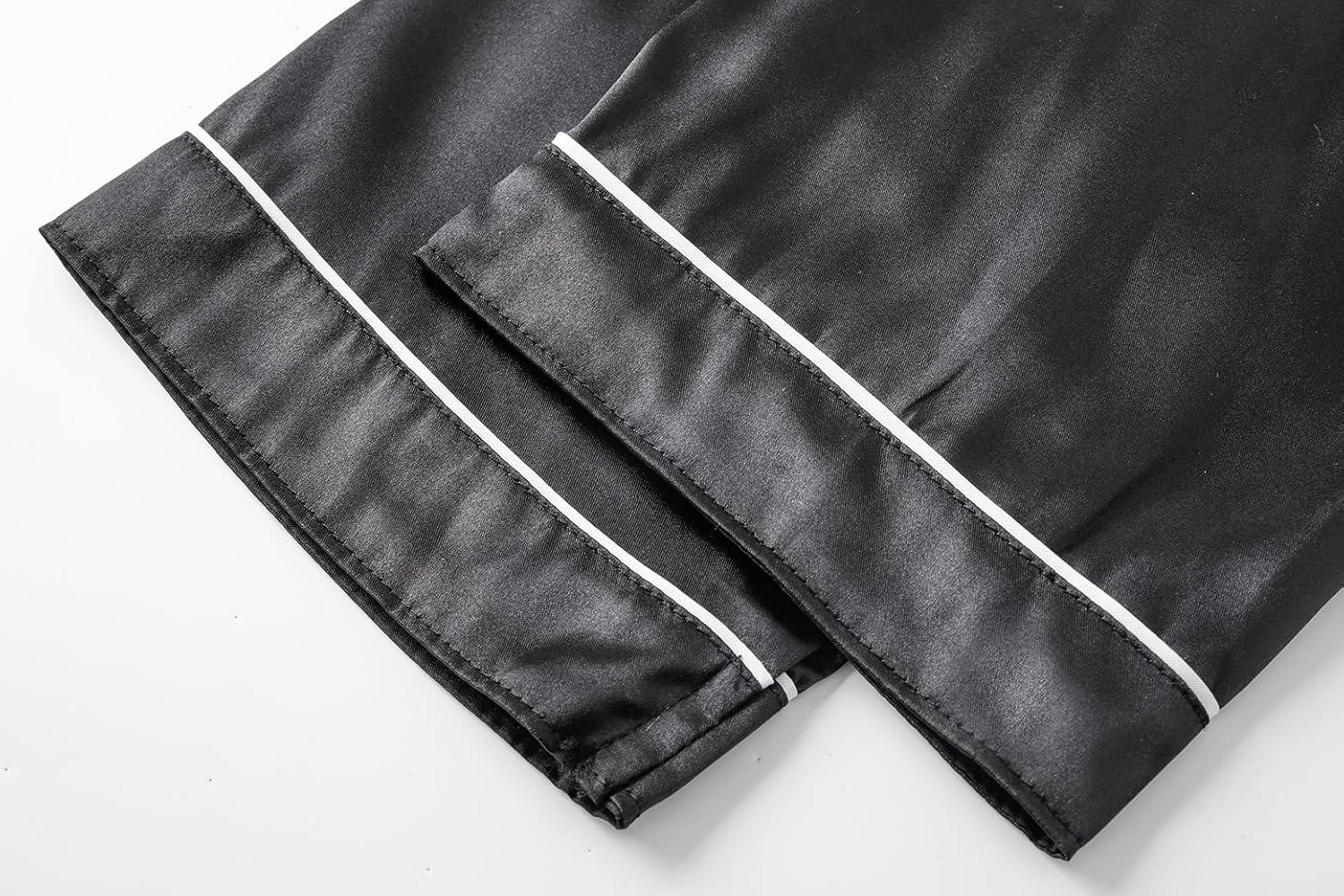 imageVopmocld Satin Pajama Sets Unisex Boys and Girls Silk Button Down Short Sleeve amp Shorts amp Pants Sleepwear 3PCS Loungewear PJSBlack