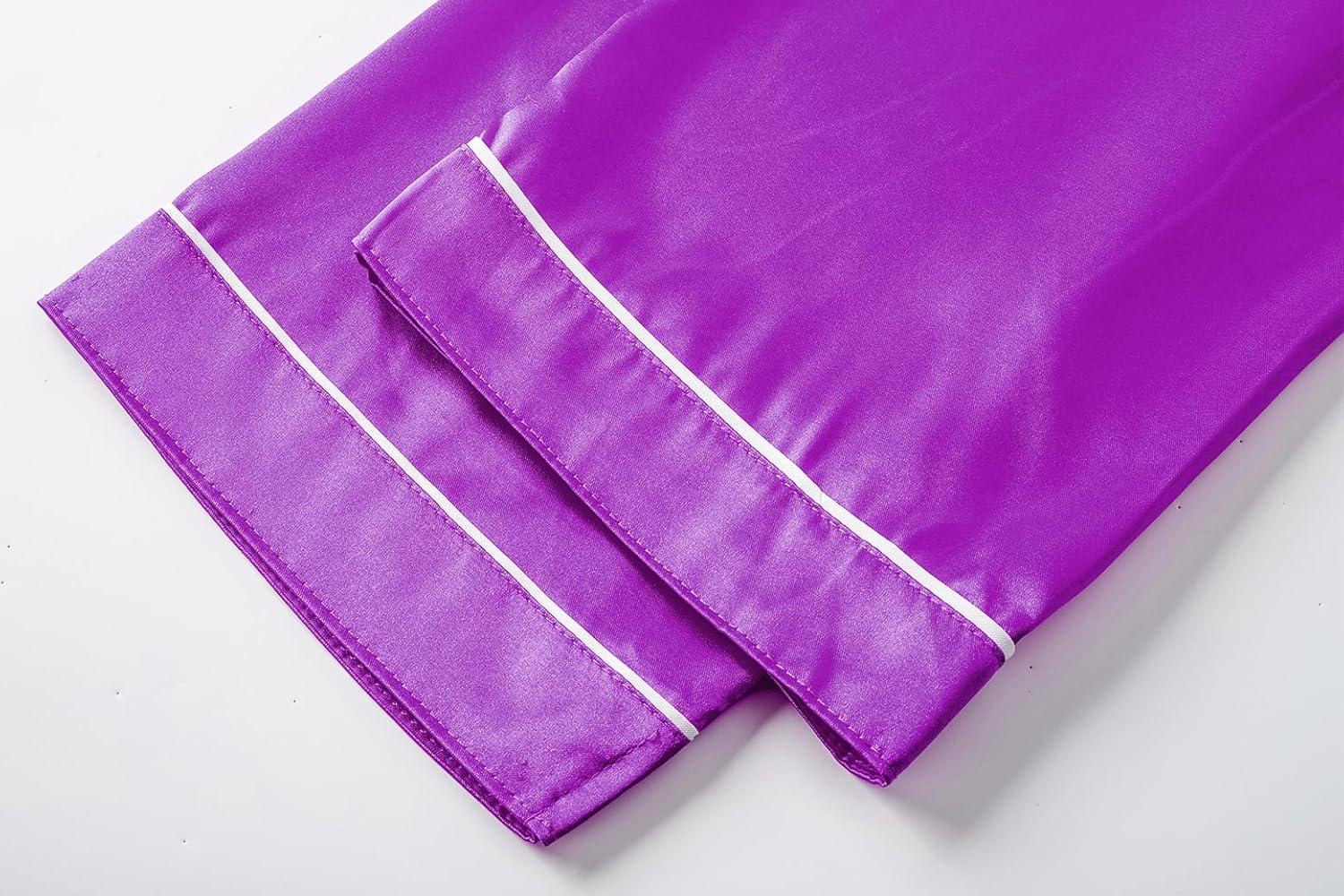 imageVopmocld Satin Pajama Sets Unisex Boys and Girls Silk Button Down Short Sleeve amp Shorts amp Pants Sleepwear 3PCS Loungewear PJSBright Purple