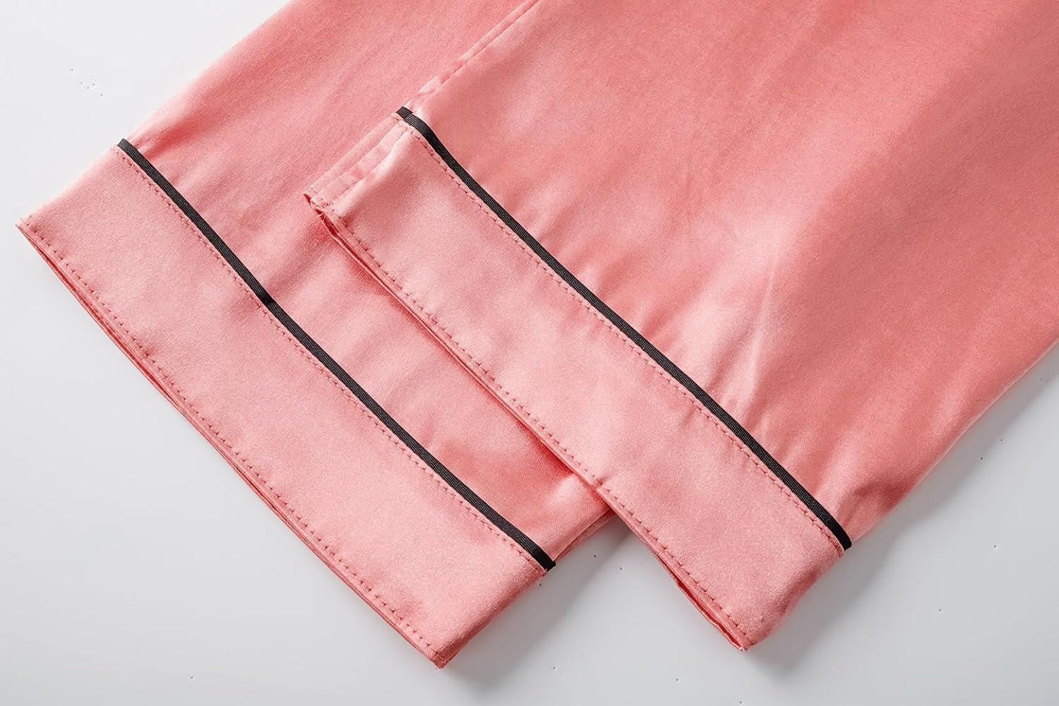 imageVopmocld Satin Pajama Sets Unisex Boys and Girls Silk Button Down Short Sleeve amp Shorts amp Pants Sleepwear 3PCS Loungewear PJSCoral Pink