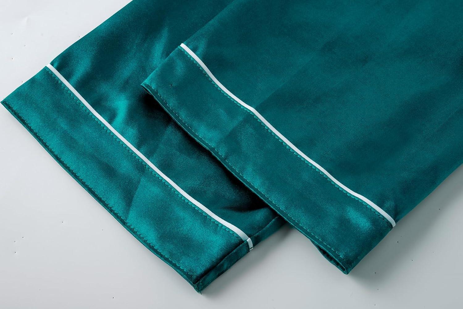 imageVopmocld Satin Pajama Sets Unisex Boys and Girls Silk Button Down Short Sleeve amp Shorts amp Pants Sleepwear 3PCS Loungewear PJSDark Green