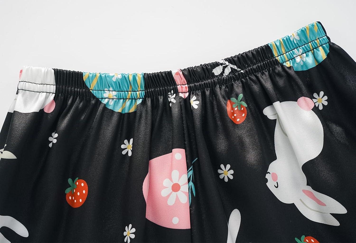 imageVopmocld Satin Pajama Sets Unisex Boys and Girls Silk Button Down Short Sleeve amp Shorts amp Pants Sleepwear 3PCS Loungewear PJSEaster Black Bunny