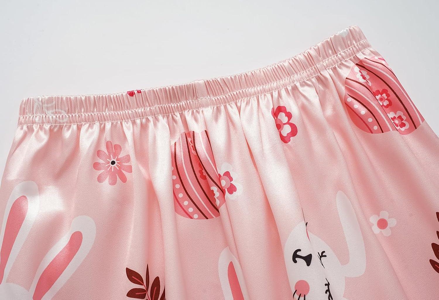 imageVopmocld Satin Pajama Sets Unisex Boys and Girls Silk Button Down Short Sleeve amp Shorts amp Pants Sleepwear 3PCS Loungewear PJSEaster Pink Bunny