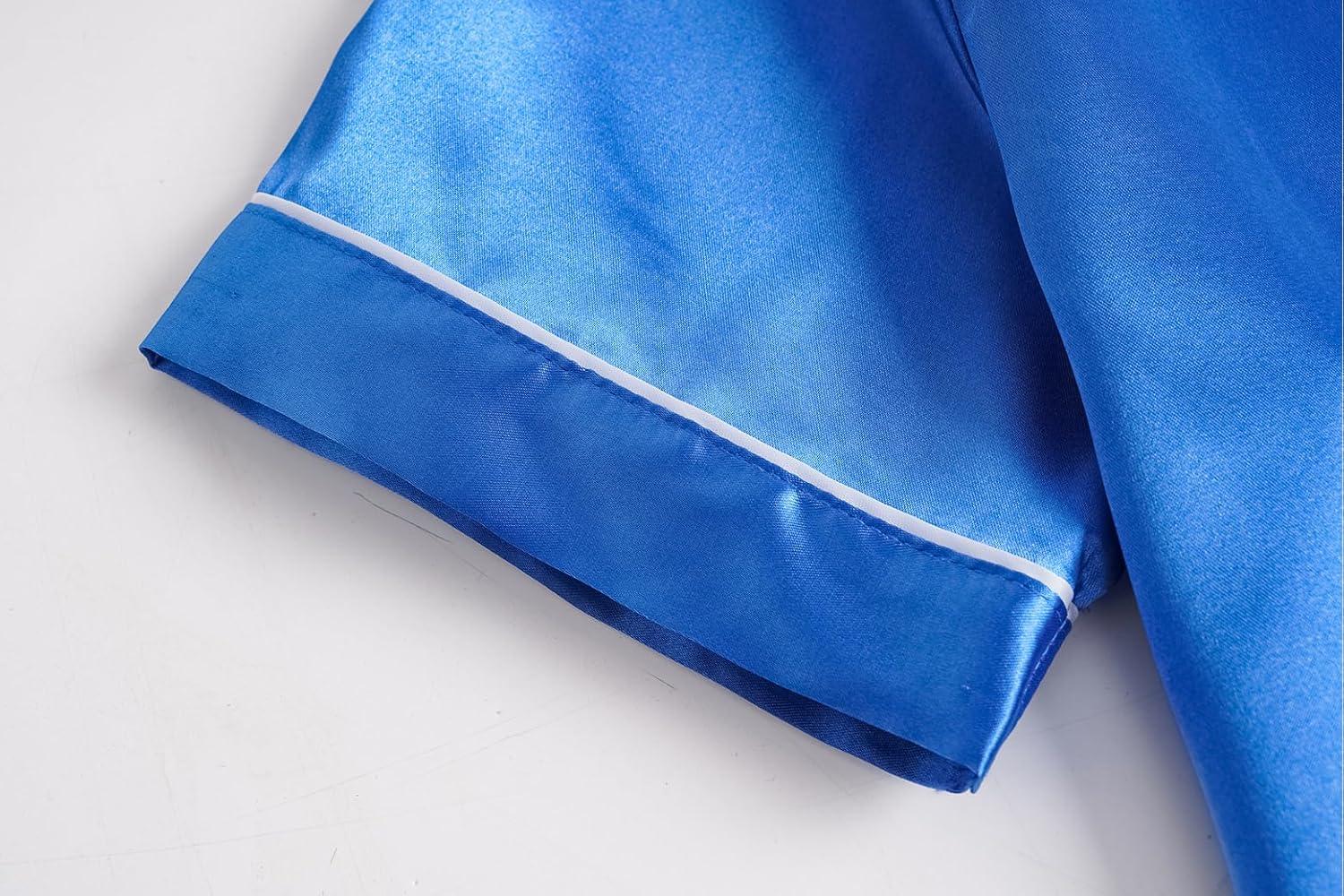 imageVopmocld Satin Pajama Sets Unisex Boys and Girls Silk Button Down Short Sleeve amp Shorts amp Pants Sleepwear 3PCS Loungewear PJSGem Blue