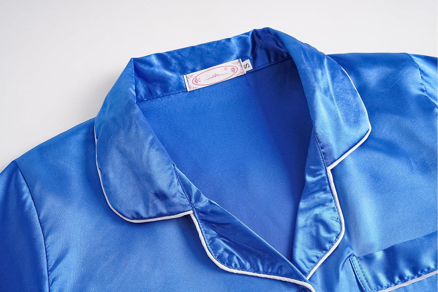 imageVopmocld Satin Pajama Sets Unisex Boys and Girls Silk Button Down Short Sleeve amp Shorts amp Pants Sleepwear 3PCS Loungewear PJSGem Blue