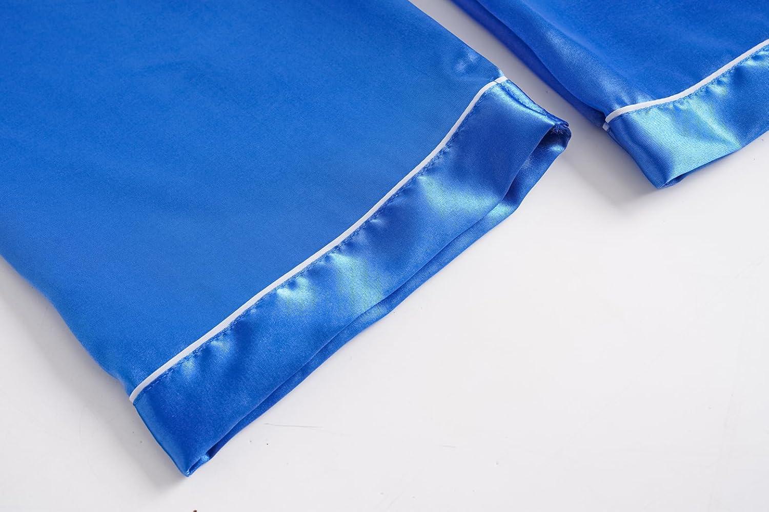 imageVopmocld Satin Pajama Sets Unisex Boys and Girls Silk Button Down Short Sleeve amp Shorts amp Pants Sleepwear 3PCS Loungewear PJSGem Blue