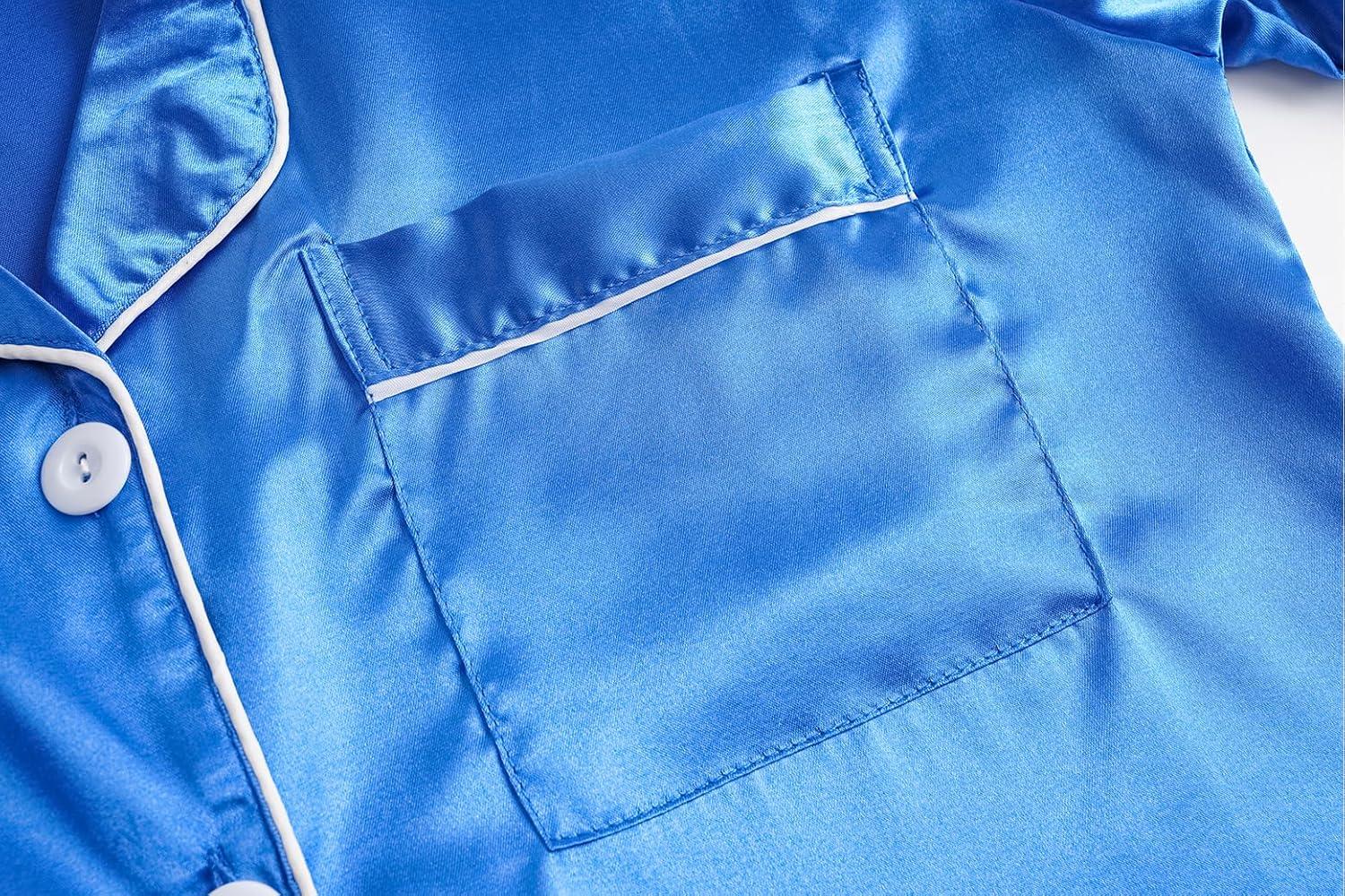imageVopmocld Satin Pajama Sets Unisex Boys and Girls Silk Button Down Short Sleeve amp Shorts amp Pants Sleepwear 3PCS Loungewear PJSGem Blue