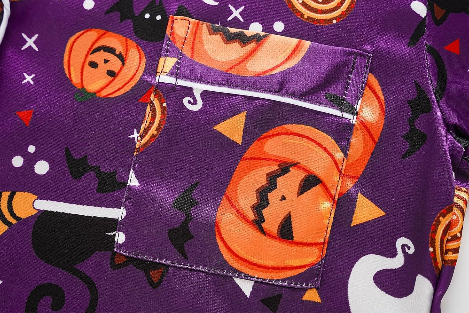 imageVopmocld Satin Pajama Sets Unisex Boys and Girls Silk Button Down Short Sleeve amp Shorts amp Pants Sleepwear 3PCS Loungewear PJSHalloween