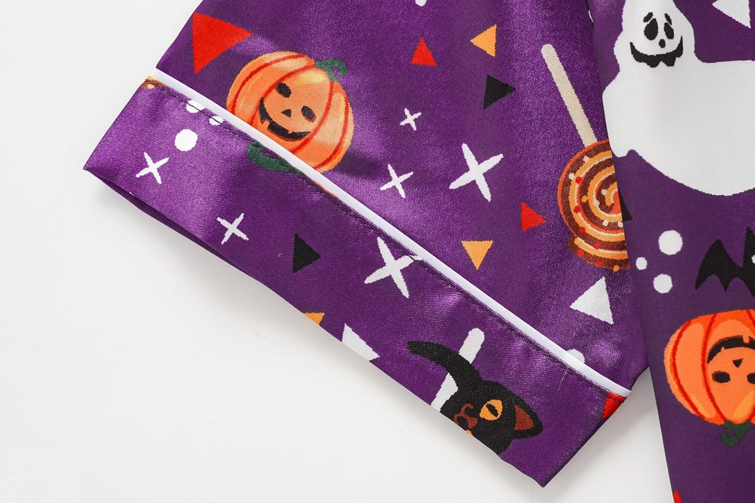 imageVopmocld Satin Pajama Sets Unisex Boys and Girls Silk Button Down Short Sleeve amp Shorts amp Pants Sleepwear 3PCS Loungewear PJSHalloween