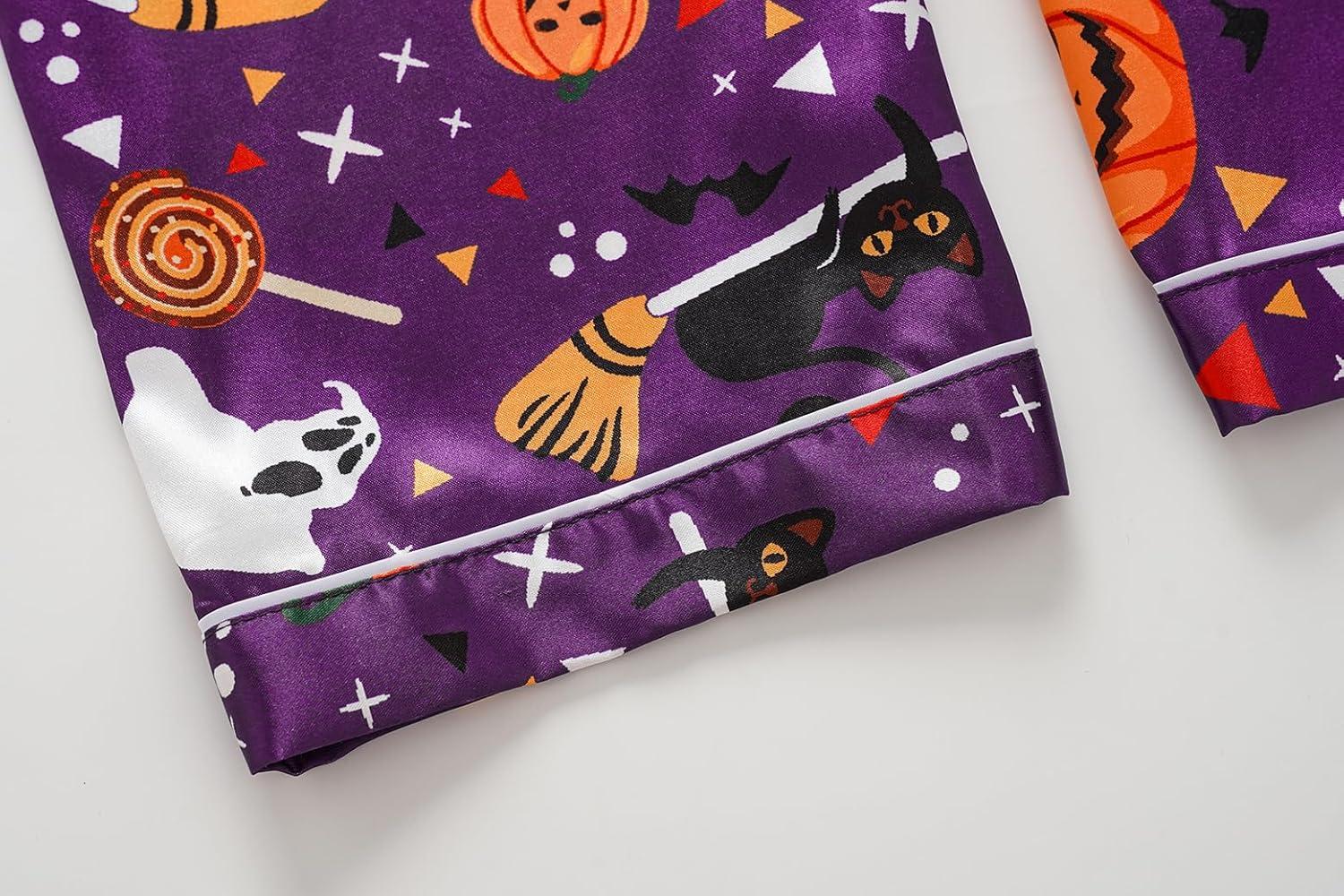 imageVopmocld Satin Pajama Sets Unisex Boys and Girls Silk Button Down Short Sleeve amp Shorts amp Pants Sleepwear 3PCS Loungewear PJSHalloween