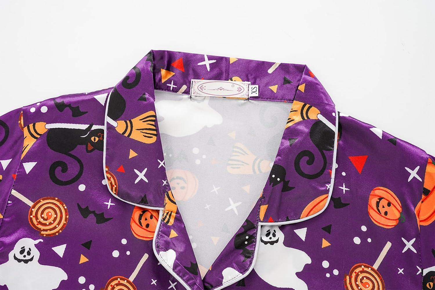 imageVopmocld Satin Pajama Sets Unisex Boys and Girls Silk Button Down Short Sleeve amp Shorts amp Pants Sleepwear 3PCS Loungewear PJSHalloween