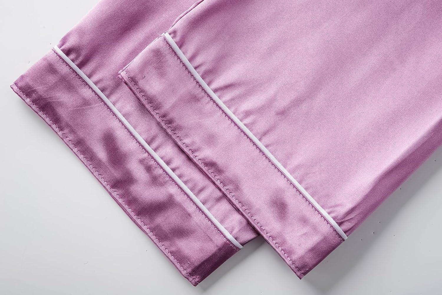 imageVopmocld Satin Pajama Sets Unisex Boys and Girls Silk Button Down Short Sleeve amp Shorts amp Pants Sleepwear 3PCS Loungewear PJSHaze Purple