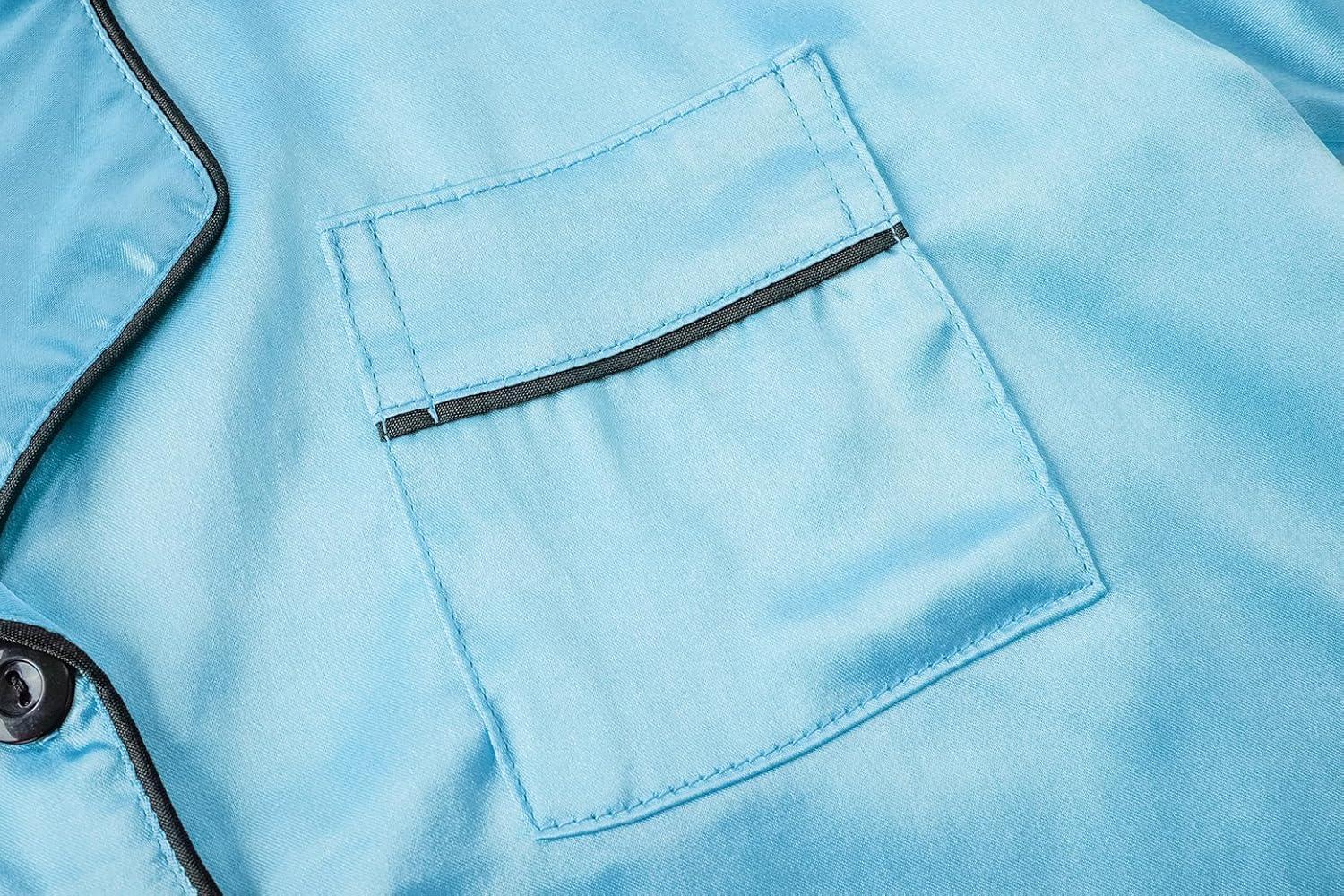 imageVopmocld Satin Pajama Sets Unisex Boys and Girls Silk Button Down Short Sleeve amp Shorts amp Pants Sleepwear 3PCS Loungewear PJSLake Blue
