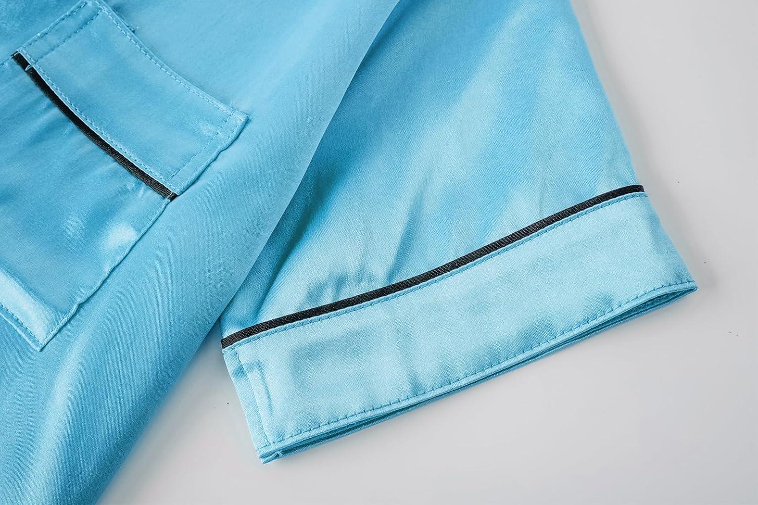 imageVopmocld Satin Pajama Sets Unisex Boys and Girls Silk Button Down Short Sleeve amp Shorts amp Pants Sleepwear 3PCS Loungewear PJSLake Blue