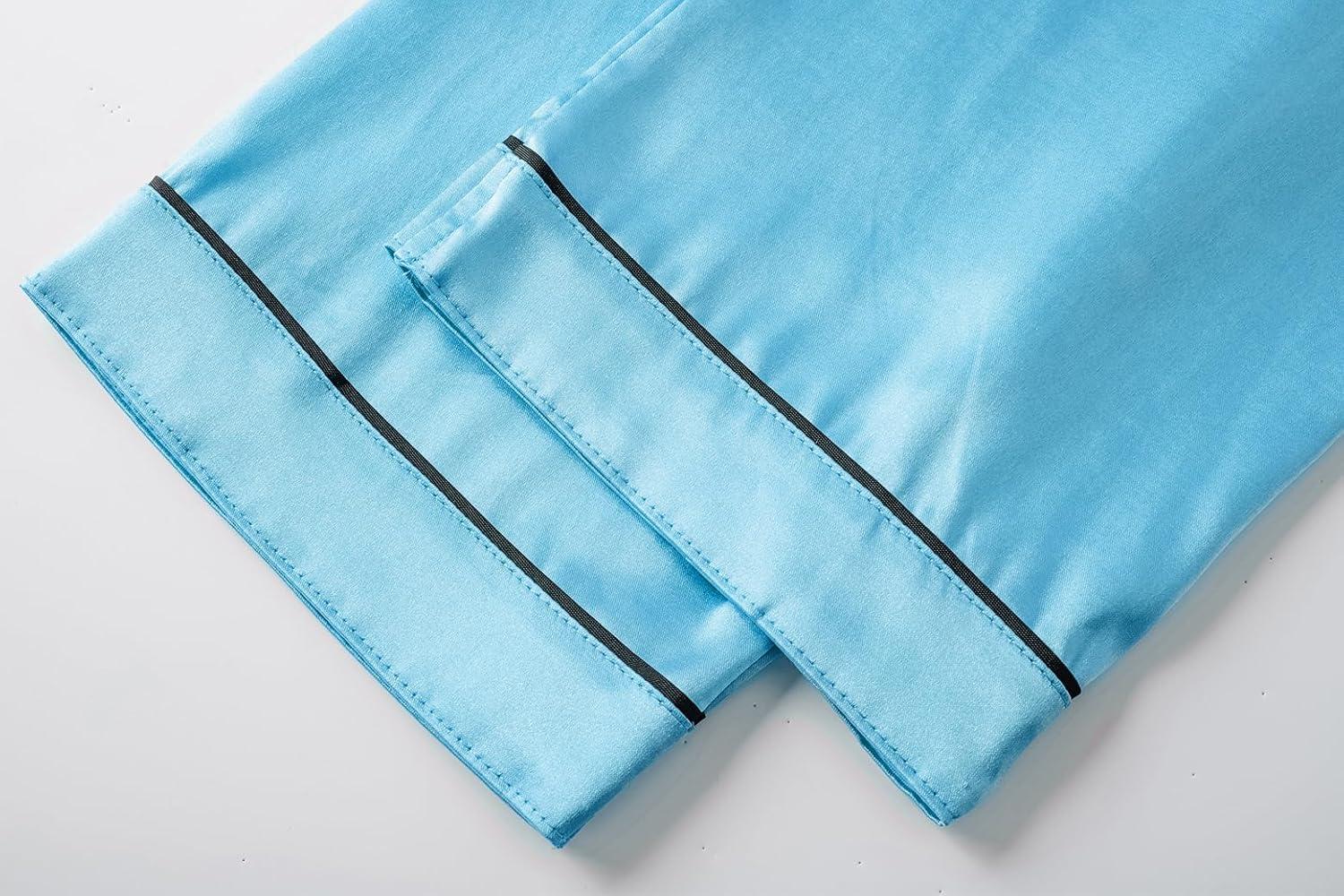imageVopmocld Satin Pajama Sets Unisex Boys and Girls Silk Button Down Short Sleeve amp Shorts amp Pants Sleepwear 3PCS Loungewear PJSLake Blue