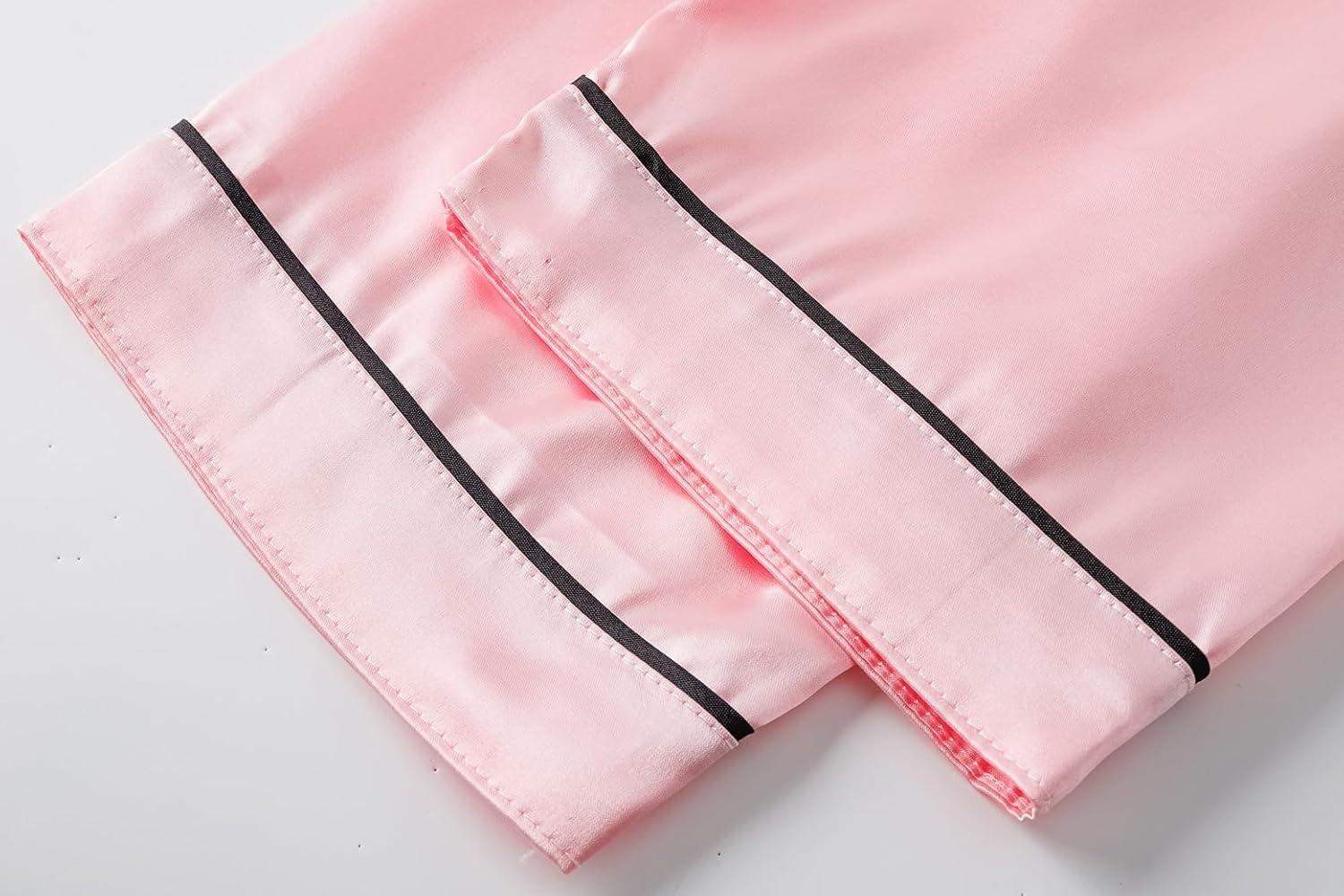 imageVopmocld Satin Pajama Sets Unisex Boys and Girls Silk Button Down Short Sleeve amp Shorts amp Pants Sleepwear 3PCS Loungewear PJSLight Pink