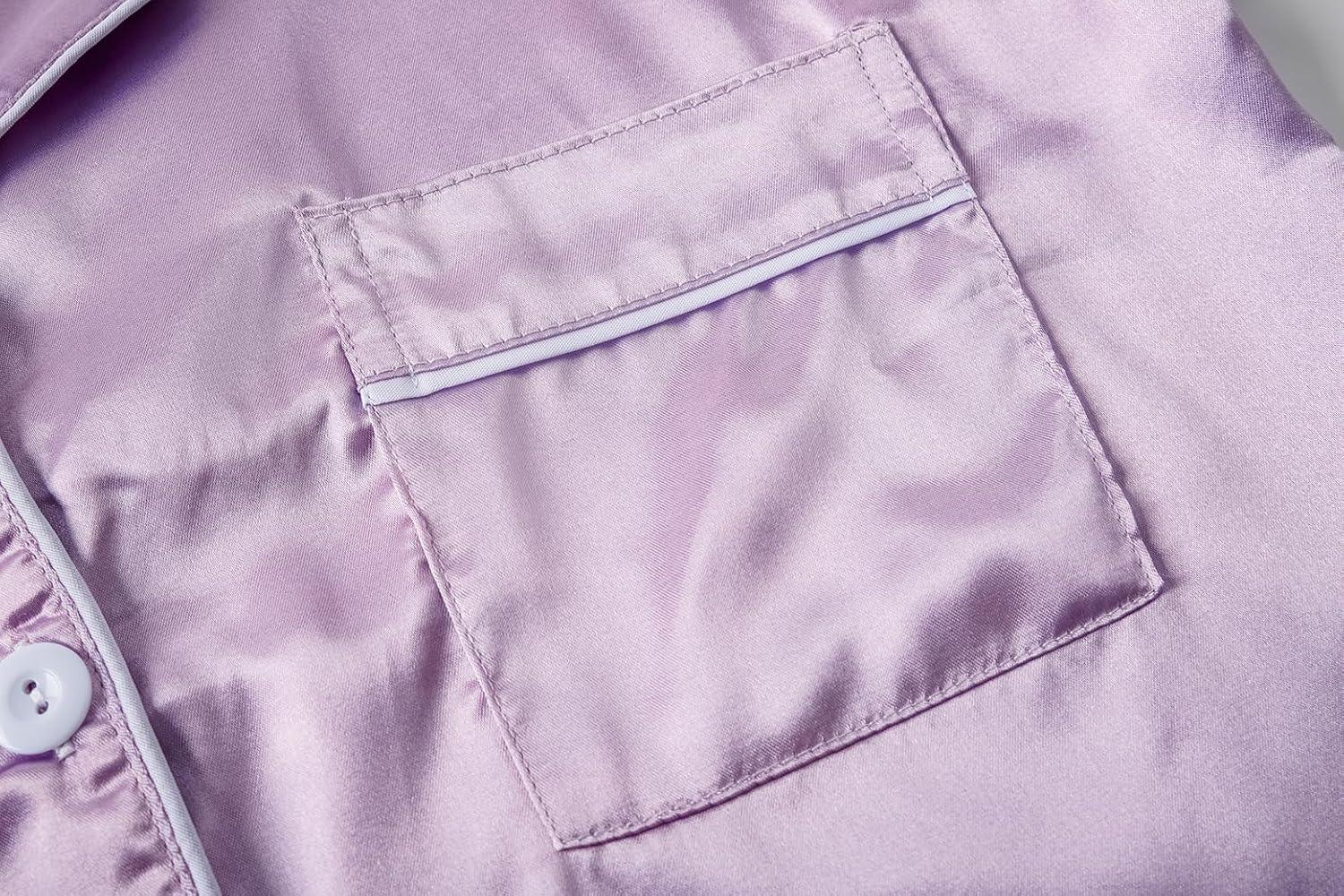 imageVopmocld Satin Pajama Sets Unisex Boys and Girls Silk Button Down Short Sleeve amp Shorts amp Pants Sleepwear 3PCS Loungewear PJSLilac