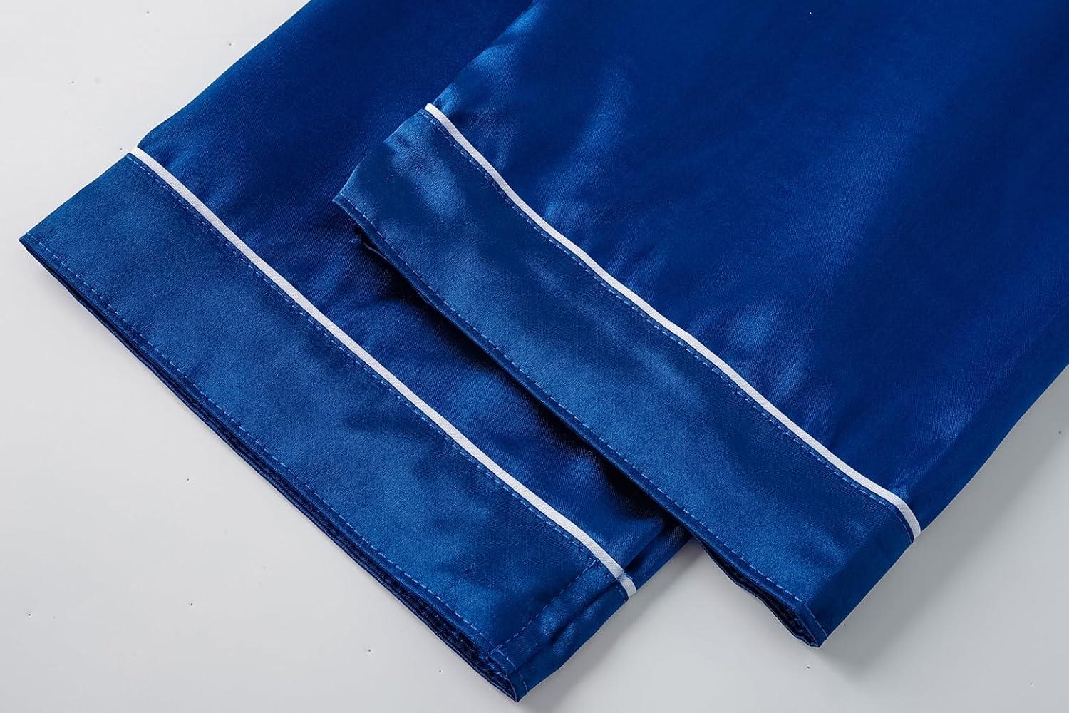 imageVopmocld Satin Pajama Sets Unisex Boys and Girls Silk Button Down Short Sleeve amp Shorts amp Pants Sleepwear 3PCS Loungewear PJSNavy Blue