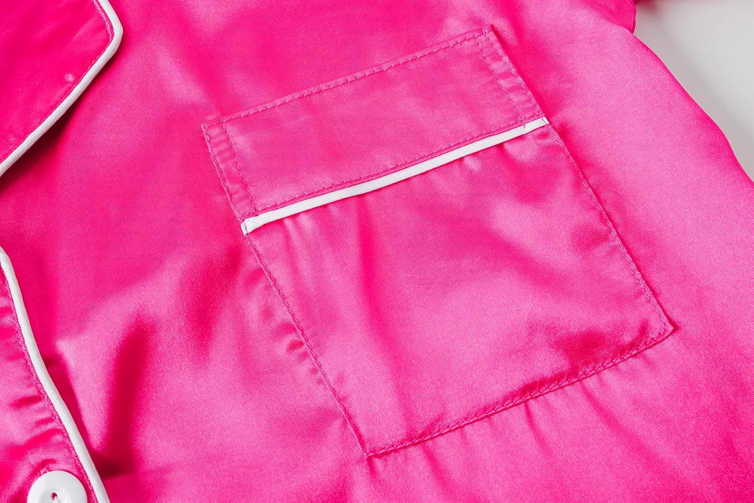 imageVopmocld Satin Pajama Sets Unisex Boys and Girls Silk Button Down Short Sleeve amp Shorts amp Pants Sleepwear 3PCS Loungewear PJSRose