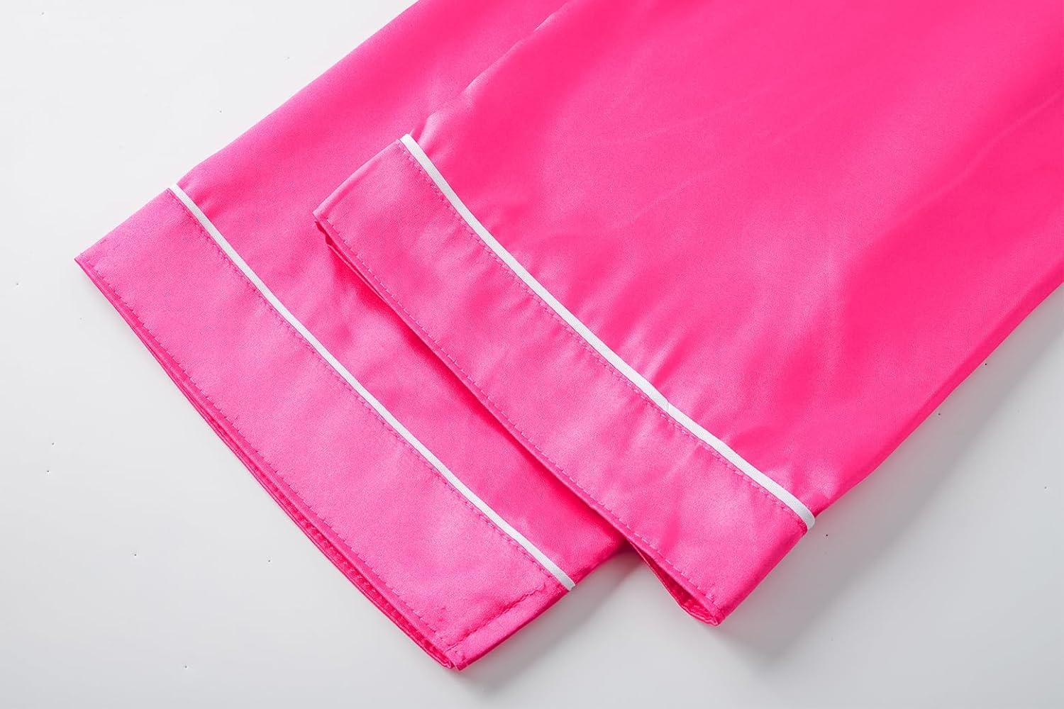 imageVopmocld Satin Pajama Sets Unisex Boys and Girls Silk Button Down Short Sleeve amp Shorts amp Pants Sleepwear 3PCS Loungewear PJSRose