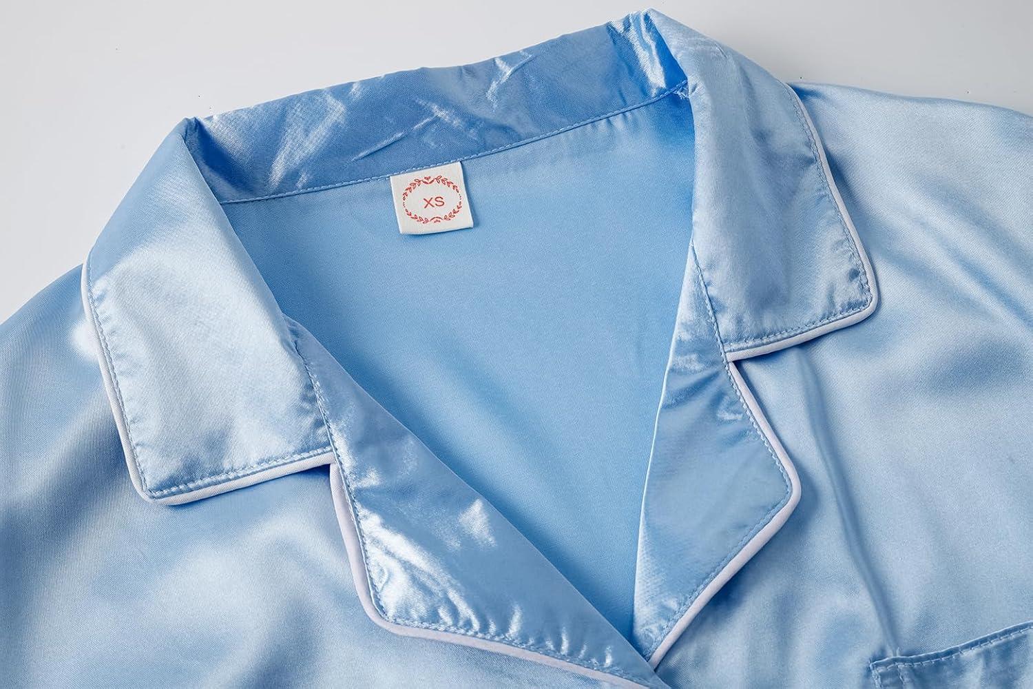 imageVopmocld Satin Pajama Sets Unisex Boys and Girls Silk Button Down Short Sleeve amp Shorts amp Pants Sleepwear 3PCS Loungewear PJSSky Blue