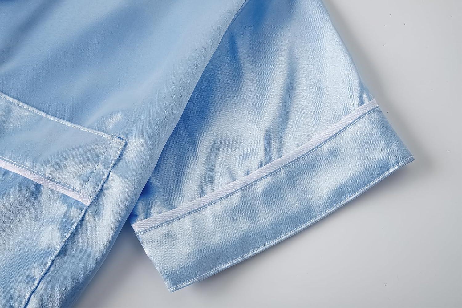 imageVopmocld Satin Pajama Sets Unisex Boys and Girls Silk Button Down Short Sleeve amp Shorts amp Pants Sleepwear 3PCS Loungewear PJSSky Blue