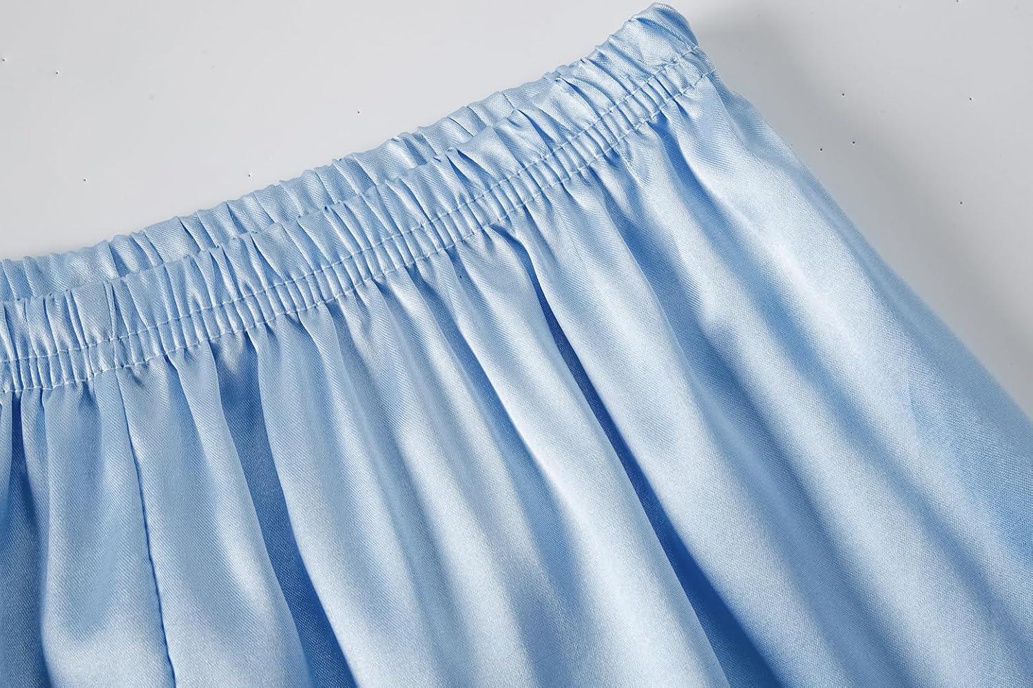 imageVopmocld Satin Pajama Sets Unisex Boys and Girls Silk Button Down Short Sleeve amp Shorts amp Pants Sleepwear 3PCS Loungewear PJSSky Blue