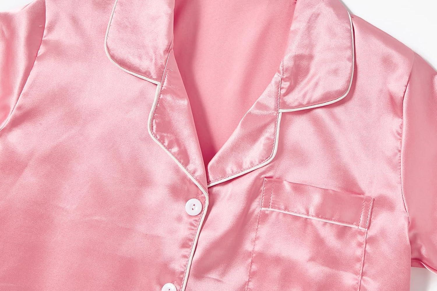 imageVopmocld Satin Pajama Sets Unisex Boys and Girls Silk Button Down Short Sleeve amp Shorts amp Pants Sleepwear 3PCS Loungewear PJSWatermelon