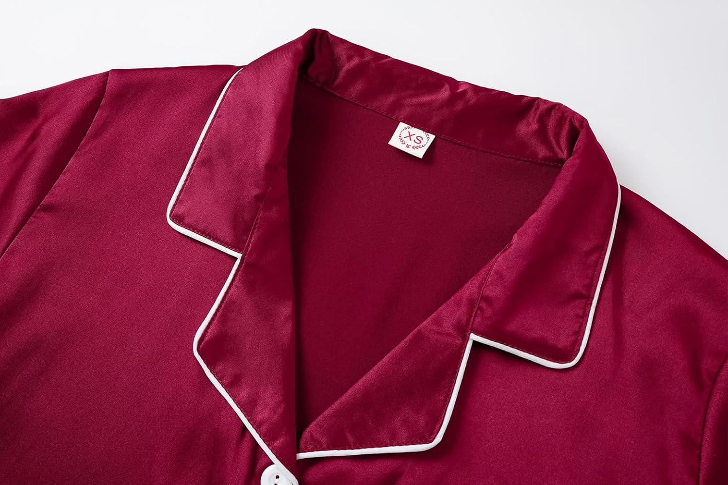 imageVopmocld Satin Pajama Sets Unisex Boys and Girls Silk Button Down Short Sleeve amp Shorts amp Pants Sleepwear 3PCS Loungewear PJSWine Red