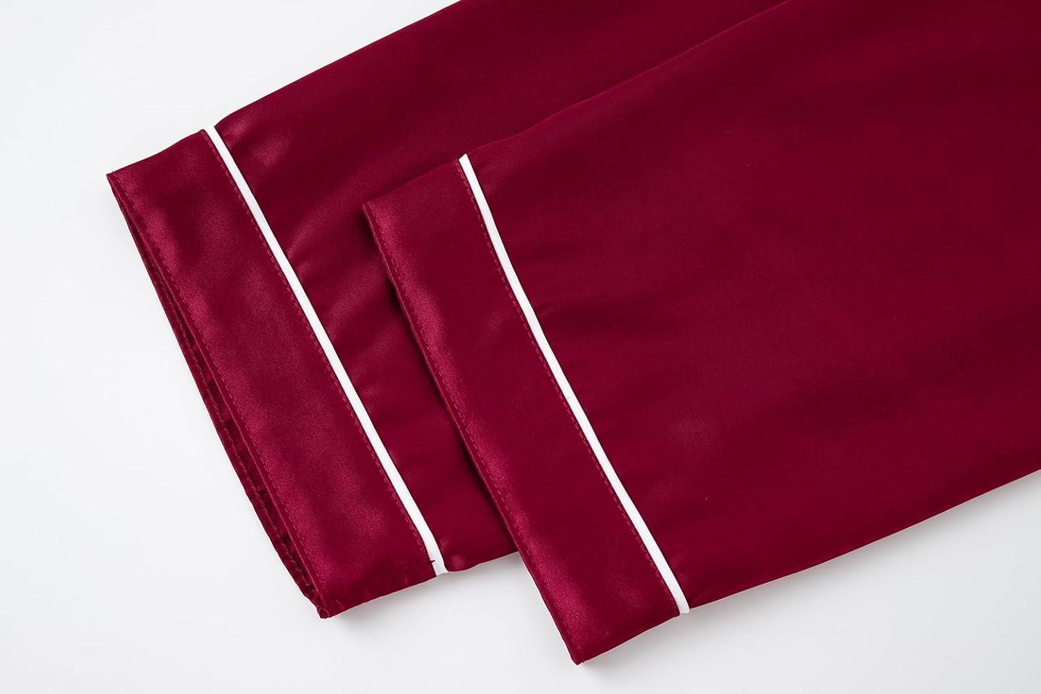 imageVopmocld Satin Pajama Sets Unisex Boys and Girls Silk Button Down Short Sleeve amp Shorts amp Pants Sleepwear 3PCS Loungewear PJSWine Red