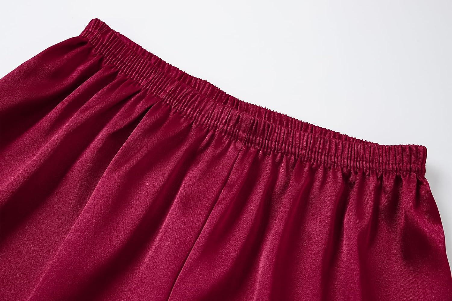 imageVopmocld Satin Pajama Sets Unisex Boys and Girls Silk Button Down Short Sleeve amp Shorts amp Pants Sleepwear 3PCS Loungewear PJSWine Red