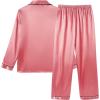 Vopmocld Big Kids Unisex Pjs Set Girls Boys Silk Pajama Sets Satin Clasic Sleepwear Long Sleeve 2 Pieces Button Down Nighty(Coral Pink)