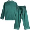 Vopmocld Big Kids Unisex Pjs Set Girls Boys Silk Pajama Sets Satin Clasic Sleepwear Long Sleeve 2 Pieces Button Down Nighty(Green)
