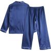 Vopmocld Big Kids Unisex Pjs Set Girls Boys Silk Pajama Sets Satin Clasic Sleepwear Long Sleeve 2 Pieces Button Down Nighty(Navy)