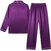 Vopmocld Big Kids Unisex Pjs Set Girls Boys Silk Pajama Sets Satin Clasic Sleepwear Long Sleeve 2 Pieces Button Down Nighty(Purple)
