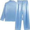 Vopmocld Big Kids Unisex Pjs Set Girls Boys Silk Pajama Sets Satin Clasic Sleepwear Long Sleeve 2 Pieces Button Down Nighty(Sky Blue)