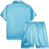 Vopmocld Big Kids Unisex Pjs Set Girls Boys Silk Pajama Sets Satin Clasic Sleepwear Summer 2 Pieces Button Down Nighty(2pcs-lake Blue)