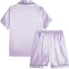 Vopmocld Big Kids Unisex Pjs Set Girls Boys Silk Pajama Sets Satin Clasic Sleepwear Summer 2 Pieces Button Down Nighty(2pcs-lilac(black Button))