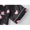 Vopmocld Big Kids Unisex Pjs Set Girls Boys Silk Pajama Sets Satin Clasic Sleepwear Summer 2 Pieces Button Down Nighty(Black/Pink Hearts)