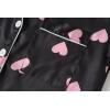 Vopmocld Big Kids Unisex Pjs Set Girls Boys Silk Pajama Sets Satin Clasic Sleepwear Summer 2 Pieces Button Down Nighty(Black/Pink Hearts)