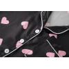 Vopmocld Big Kids Unisex Pjs Set Girls Boys Silk Pajama Sets Satin Clasic Sleepwear Summer 2 Pieces Button Down Nighty(Black/Pink Hearts)