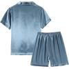 Vopmocld Big Kids Unisex Pjs Set Girls Boys Silk Pajama Sets Satin Clasic Sleepwear Summer 2 Pieces Button Down Nighty(Grayishblue)