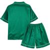 Vopmocld Big Kids Unisex Pjs Set Girls Boys Silk Pajama Sets Satin Clasic Sleepwear Summer 2 Pieces Button Down Nighty(Green)
