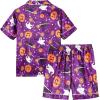 Vopmocld Big Kids Unisex Pjs Set Girls Boys Silk Pajama Sets Satin Clasic Sleepwear Summer 2 Pieces Button Down Nighty(Halloween Purple)