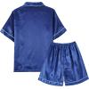 Vopmocld Big Kids Unisex Pjs Set Girls Boys Silk Pajama Sets Satin Clasic Sleepwear Summer 2 Pieces Button Down Nighty(Navy)